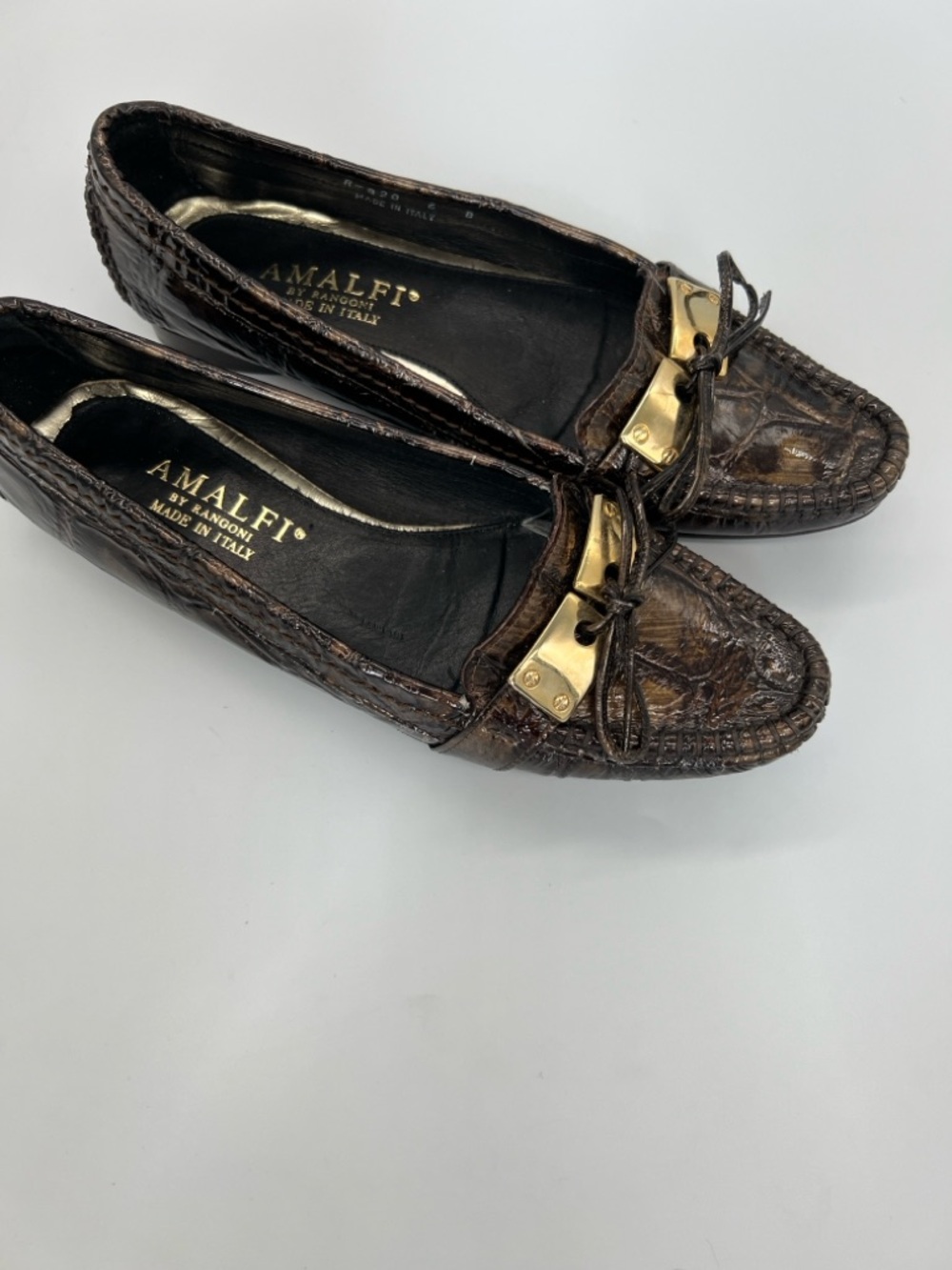 Amalfi Dark Brown Croc-Embossed Leather Loafers with Gold Accent - Picture 5 of 6